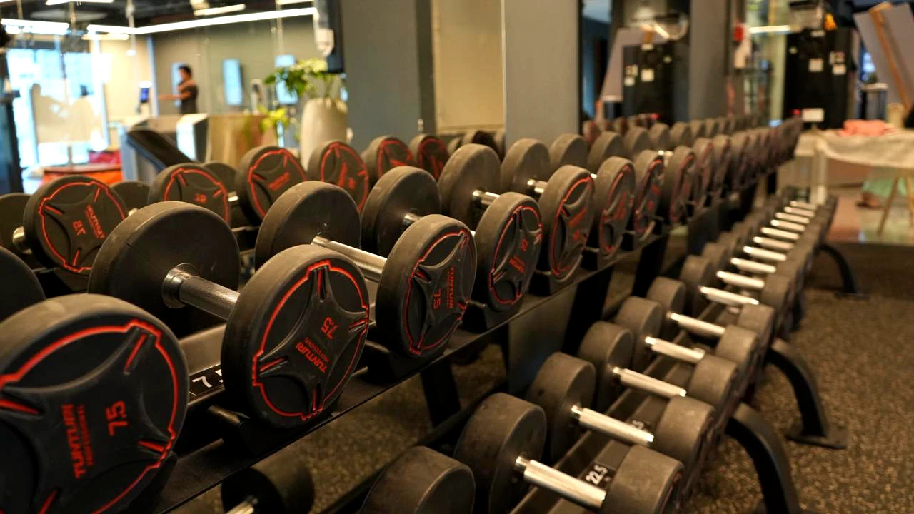 Dumbbells and gym equipment at COREO