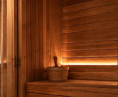 COREO sauna with warm timber interior