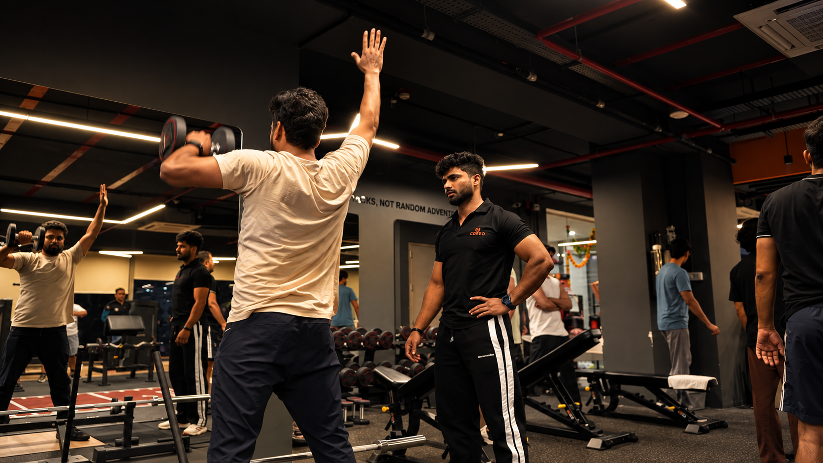 COREO coach guiding a member through a strength exercise